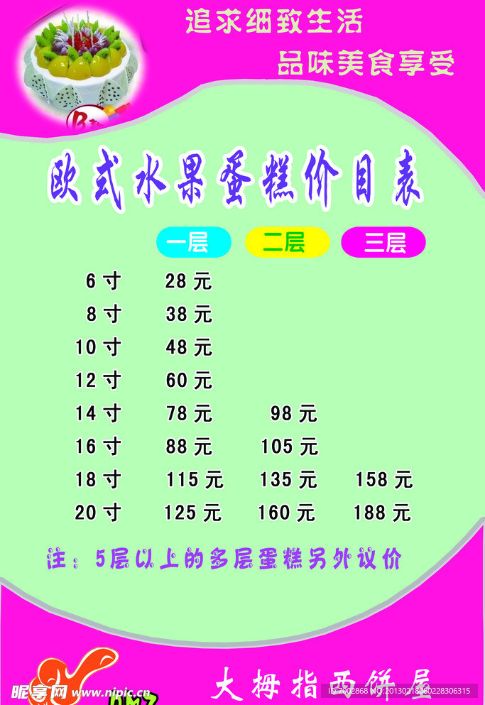 生日蛋糕价目表