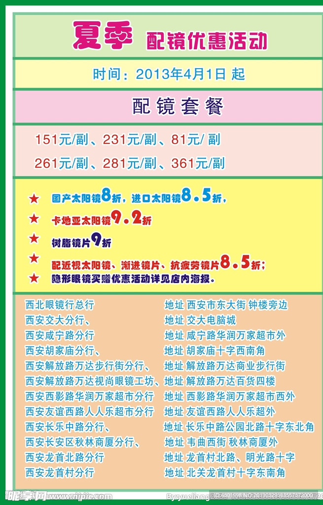眼镜价目表
