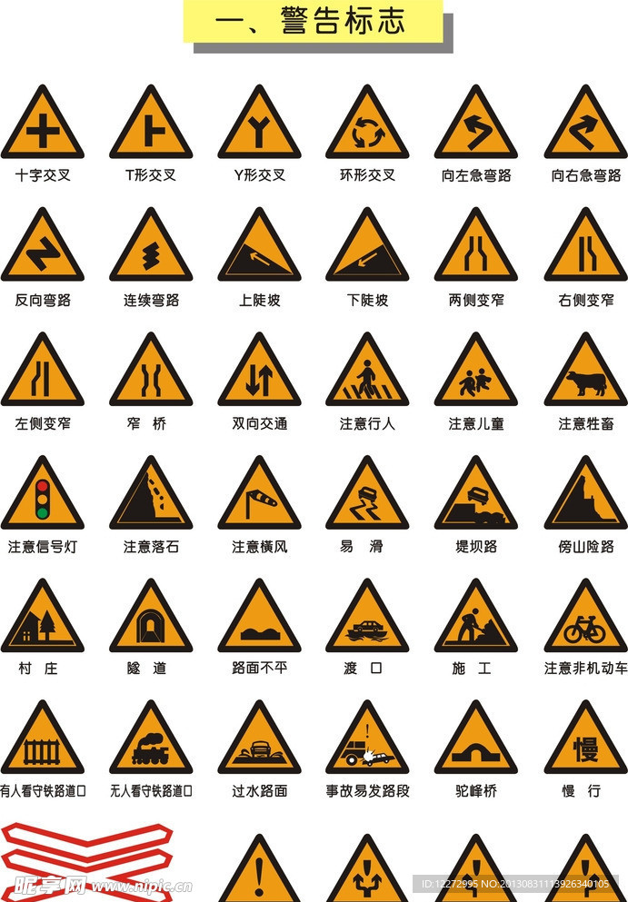 交通矢量图 警告标志