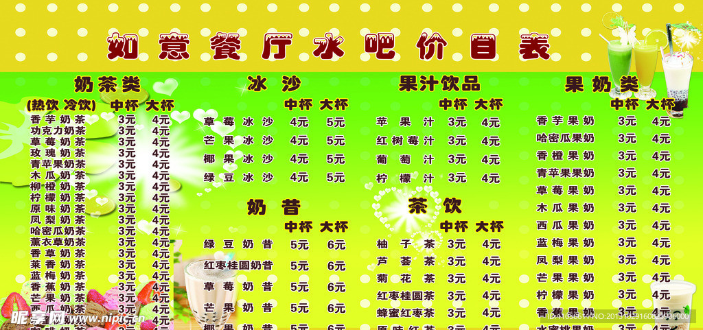 奶茶价目表 奶茶展板