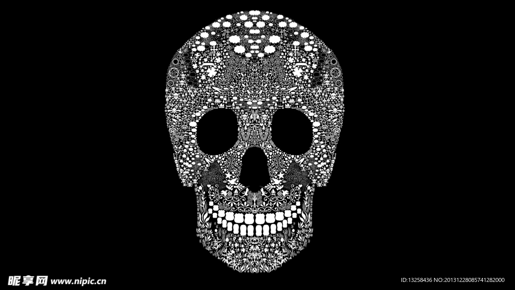 黑色背景花纹骷髅