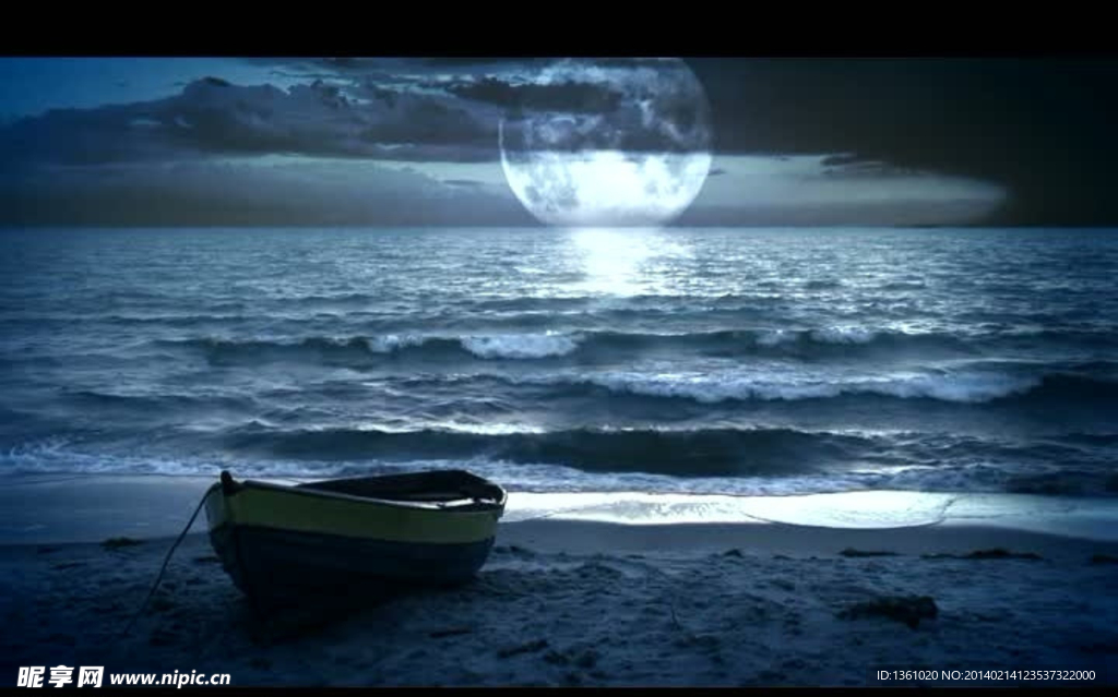 月亮小船大海背景视频