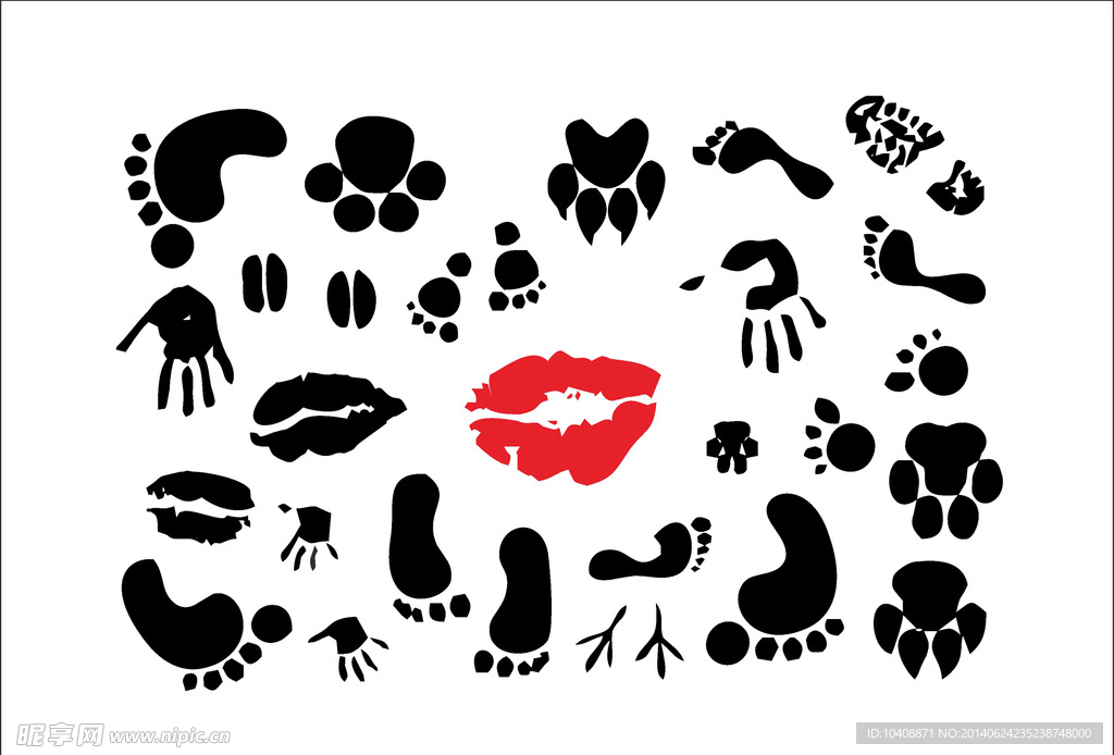水墨手脚印唇印素材