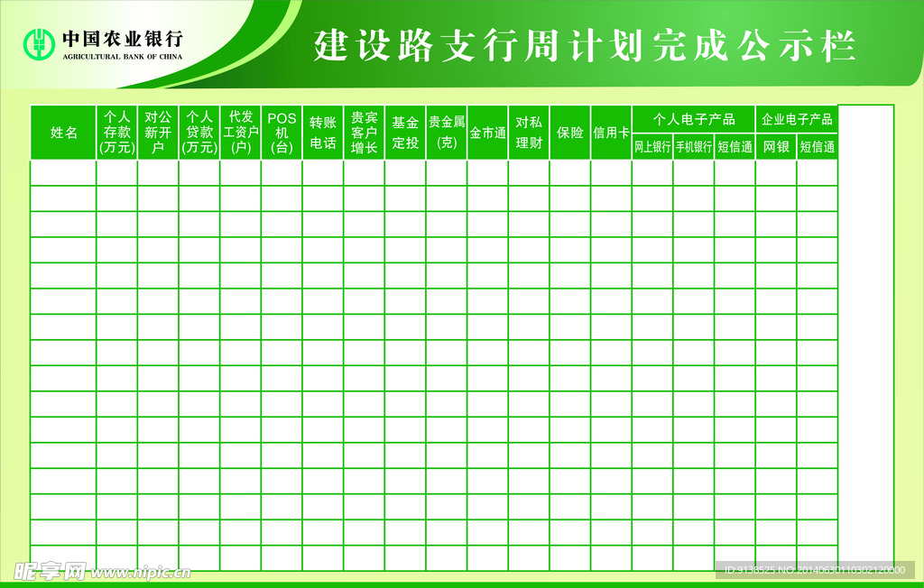 银行周计划展板