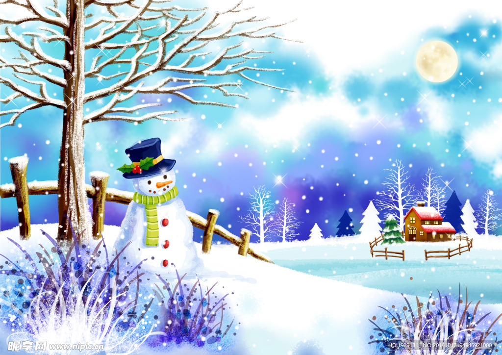雪人风景插画