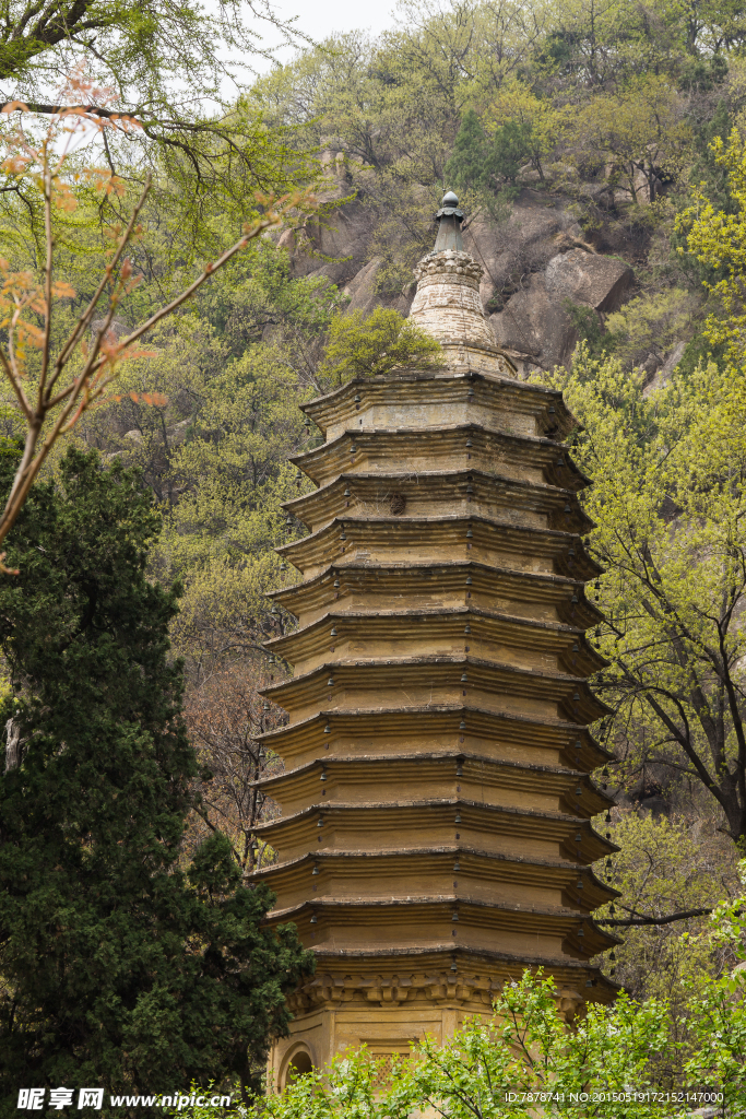 盘山树林中的石塔