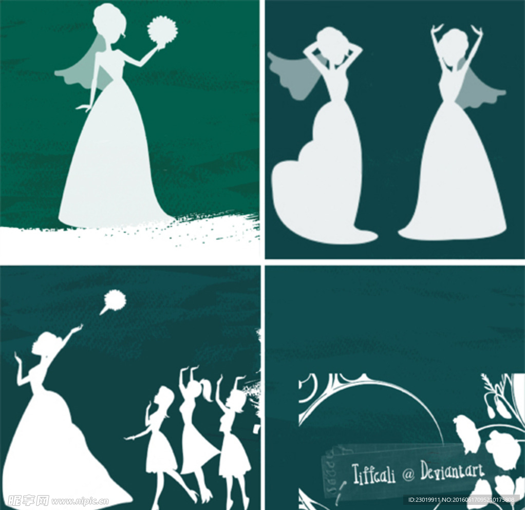 可爱的新娘剪影效果PS笔刷