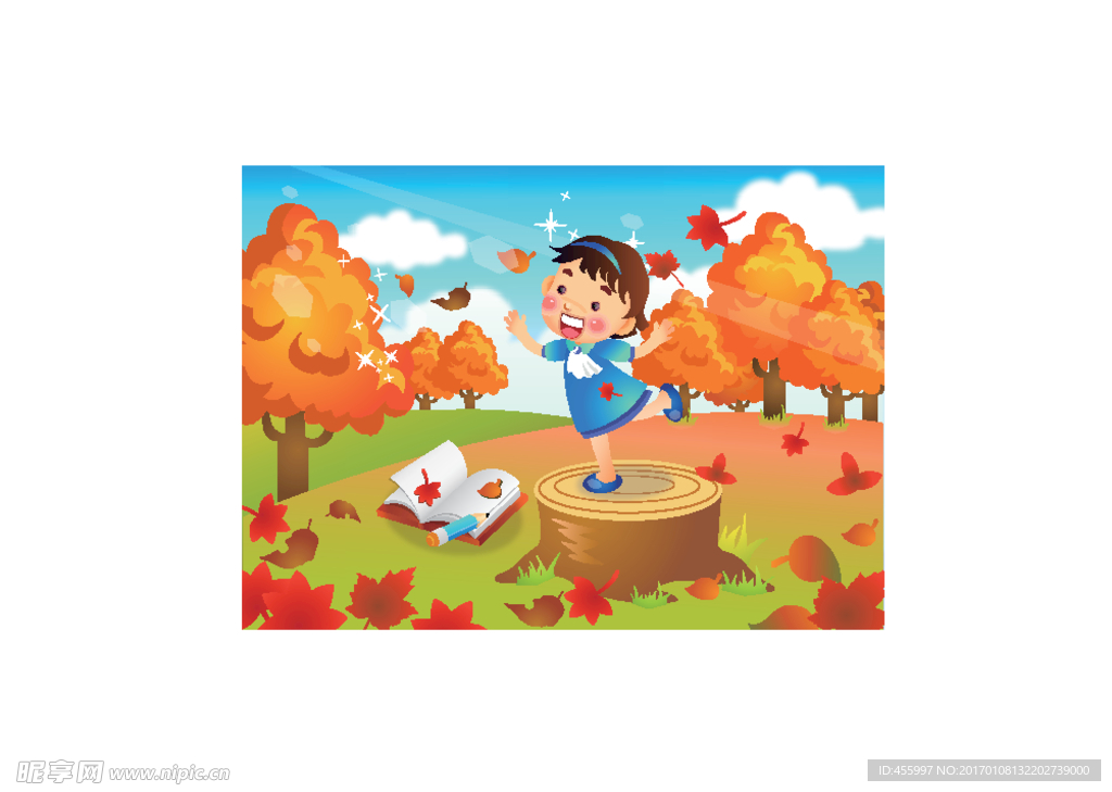 站在树桩上的卡通女孩