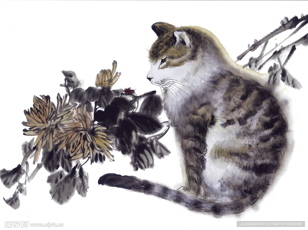 水墨画猫