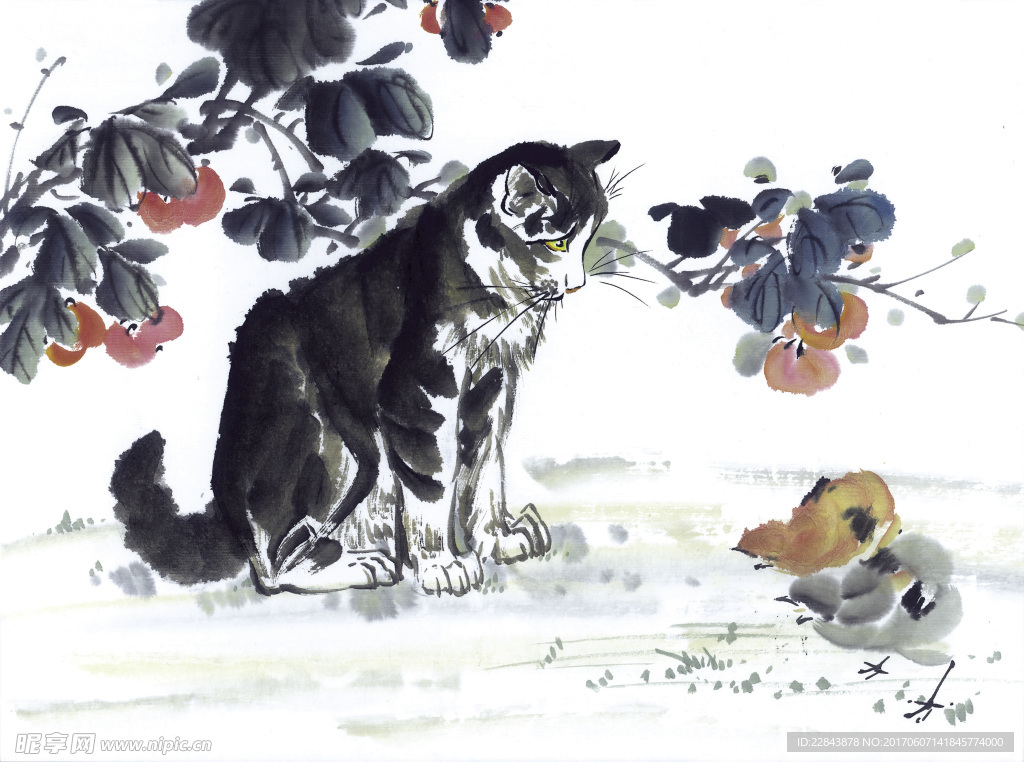 水墨画猫