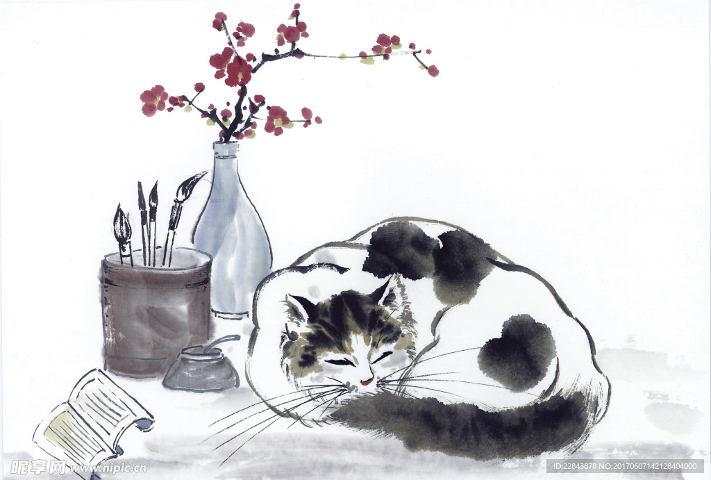 水墨画猫