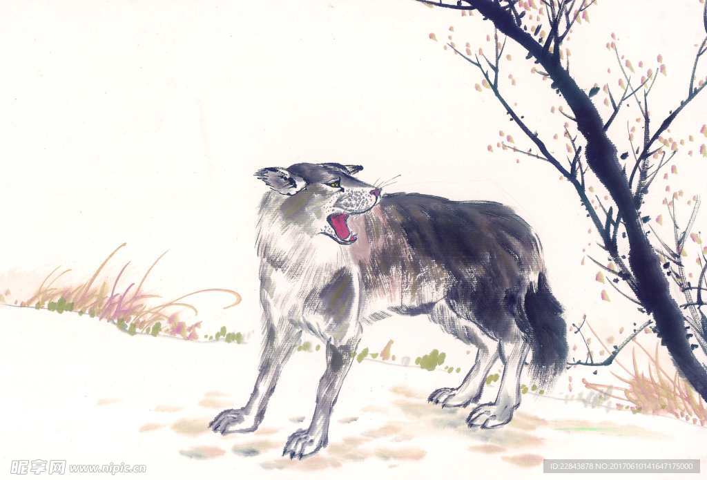 水墨画狼