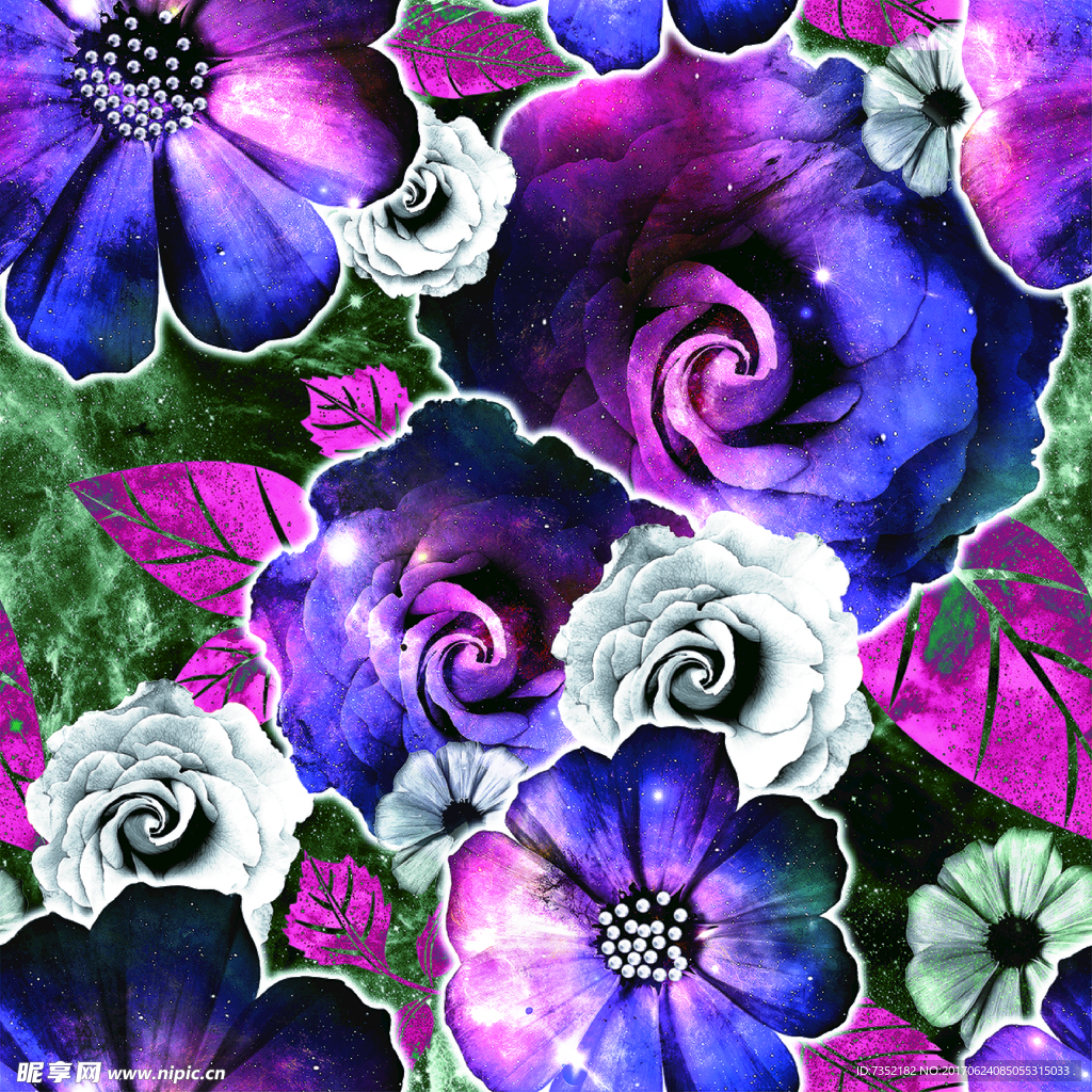 紫色花卉 印花布艺