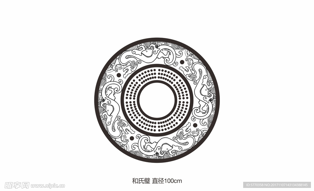 圆形龙形花纹矢量图