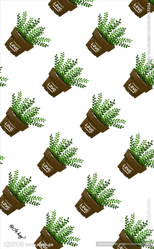 卡通手绘植物四方连续底纹