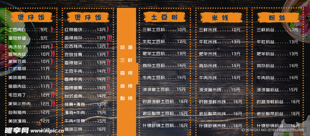 煲仔饭价格表展板