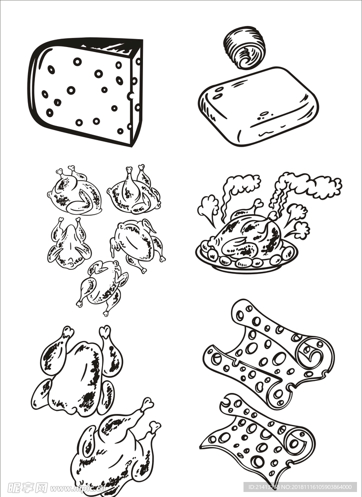手绘线描食物 线描食物  卡通