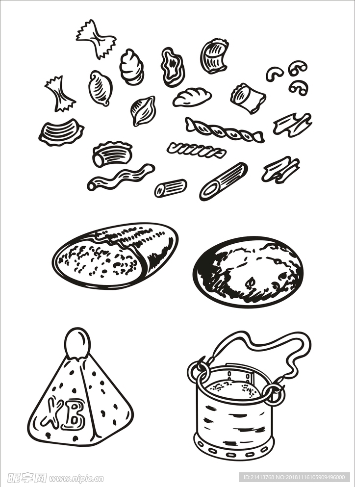 手绘线描食物
