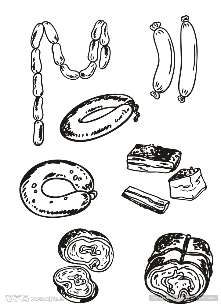 手绘线描食物