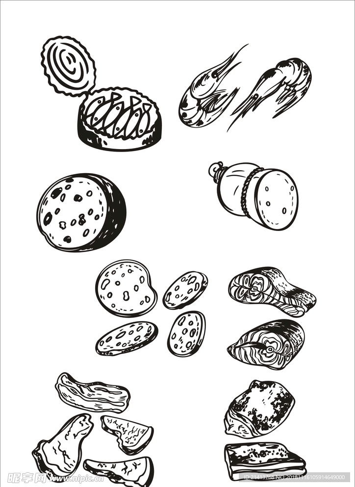 手绘线描食物