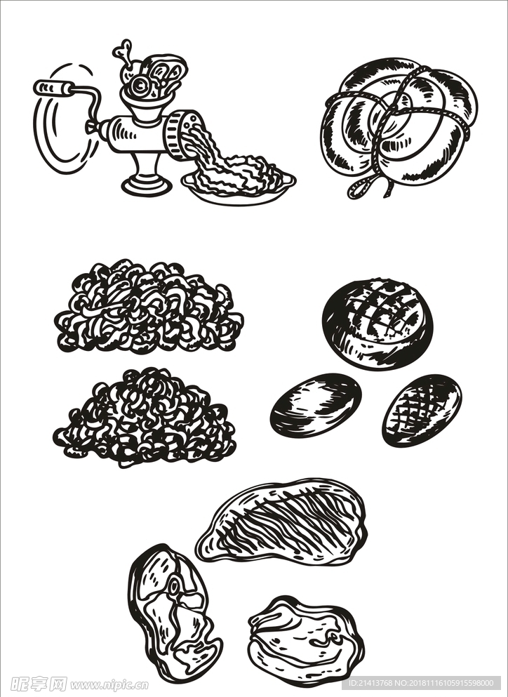 手绘线描食物