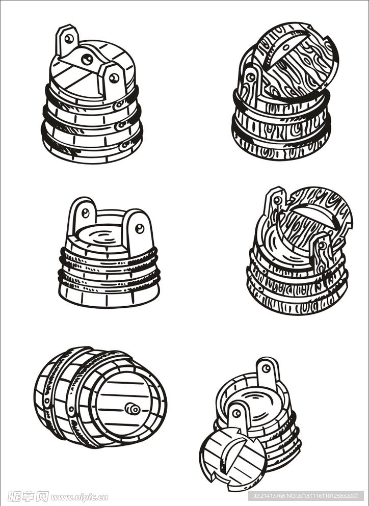 手绘线描酒桶