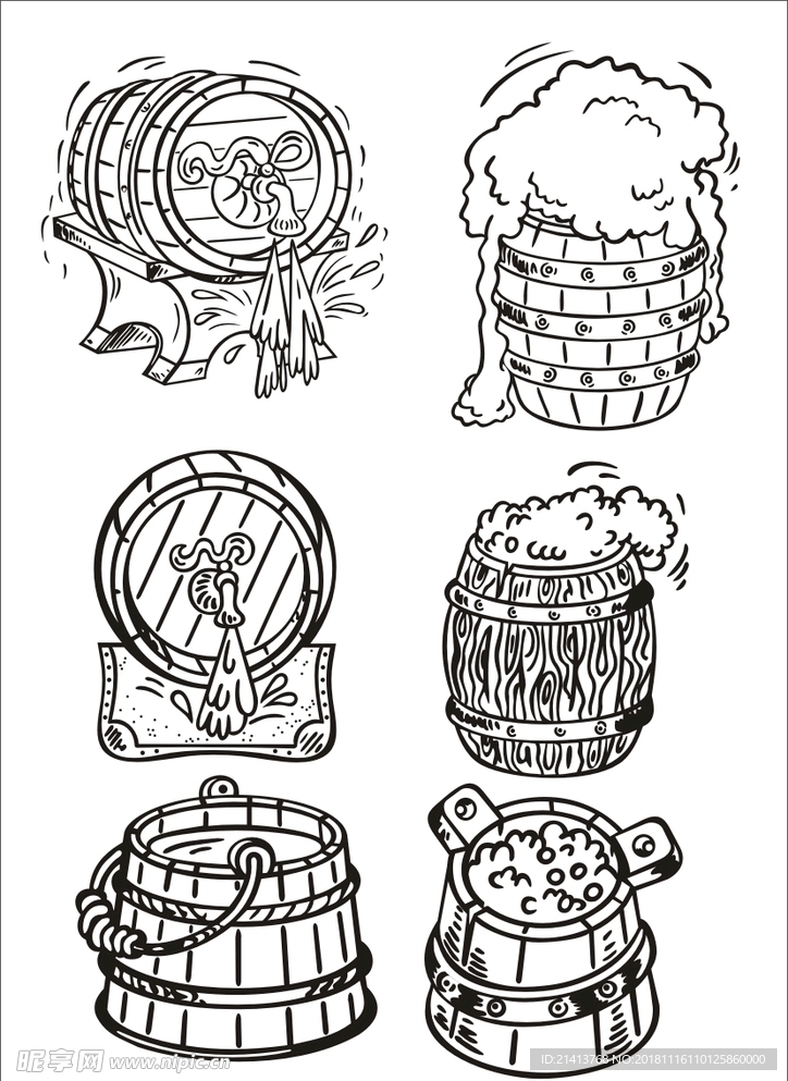 手绘线描酒桶