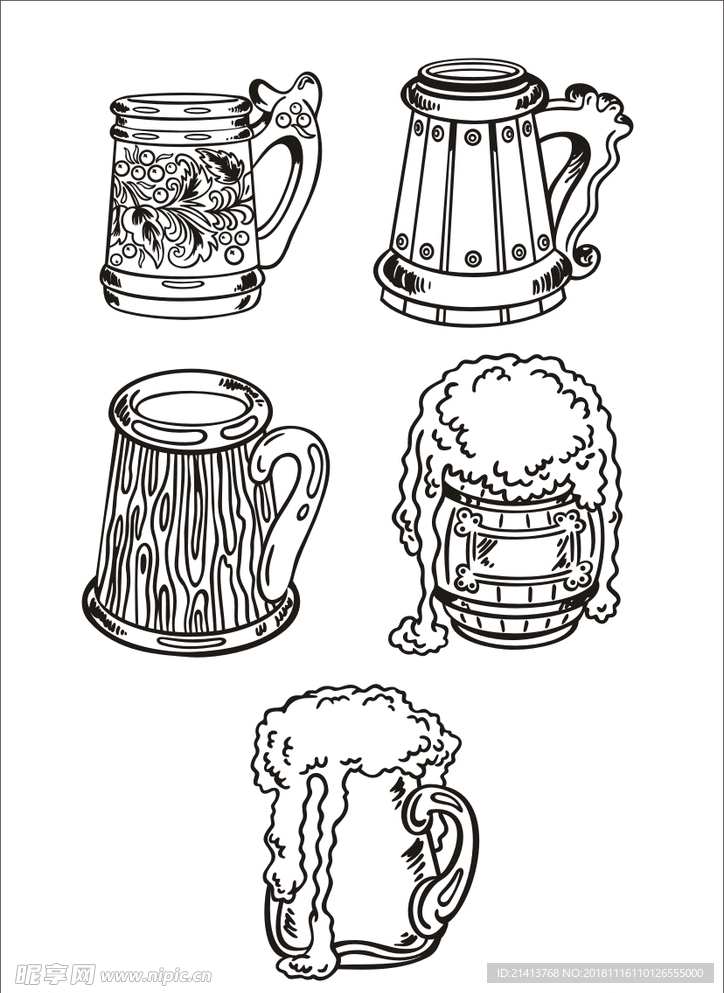 手绘线描酒桶