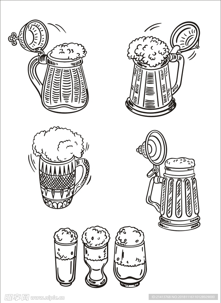手绘线描酒桶