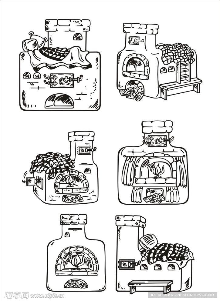 手绘线描壁炉