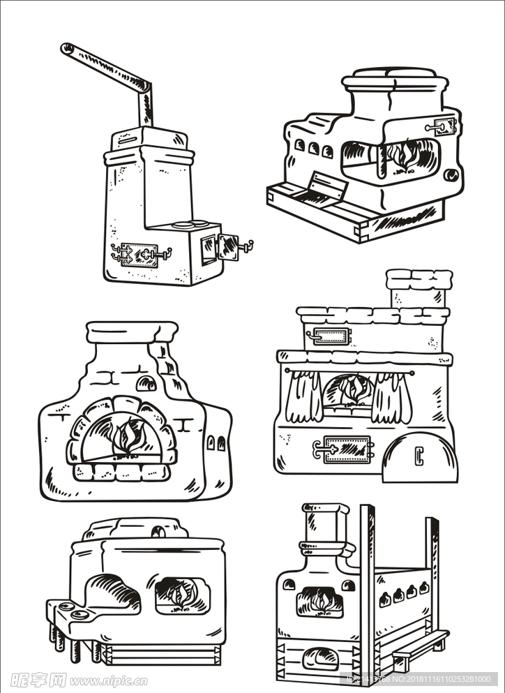 手绘线描壁炉