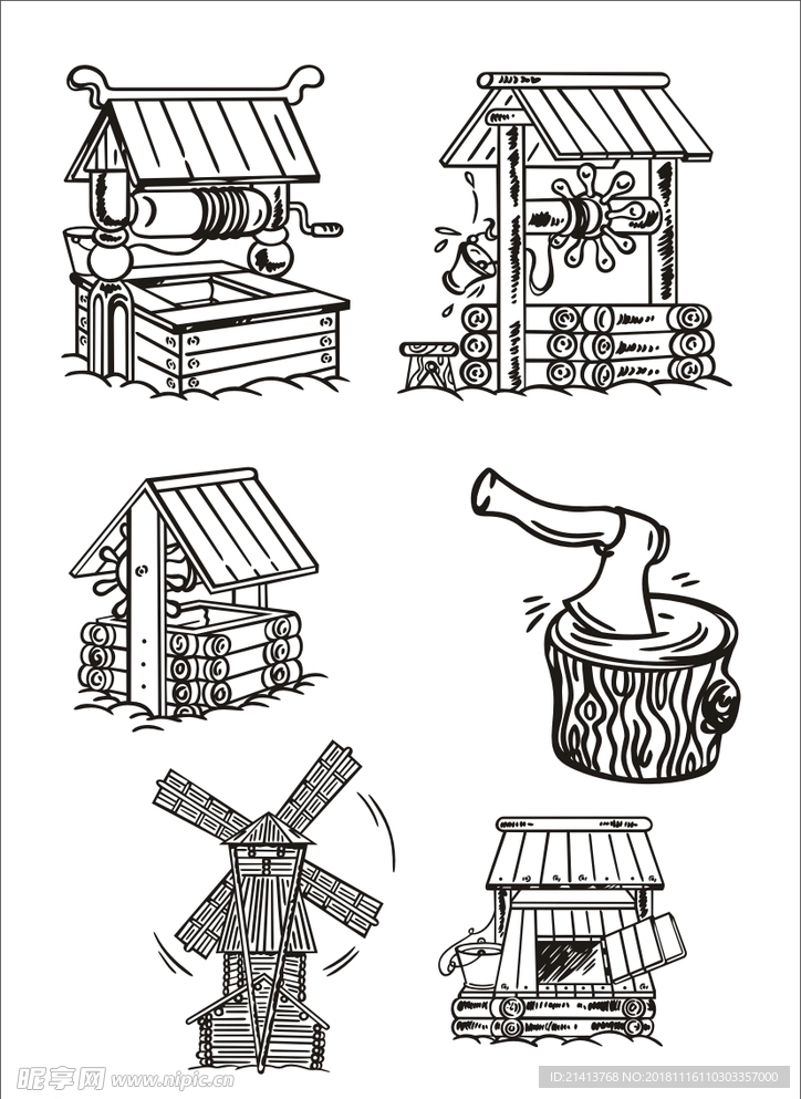 手绘线描房子