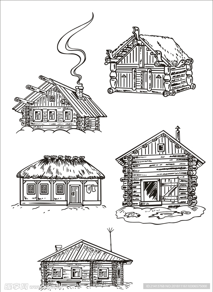 手绘线描房子