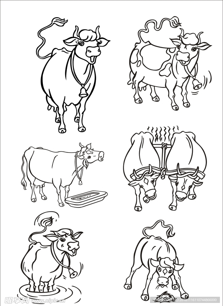 手绘线描小牛