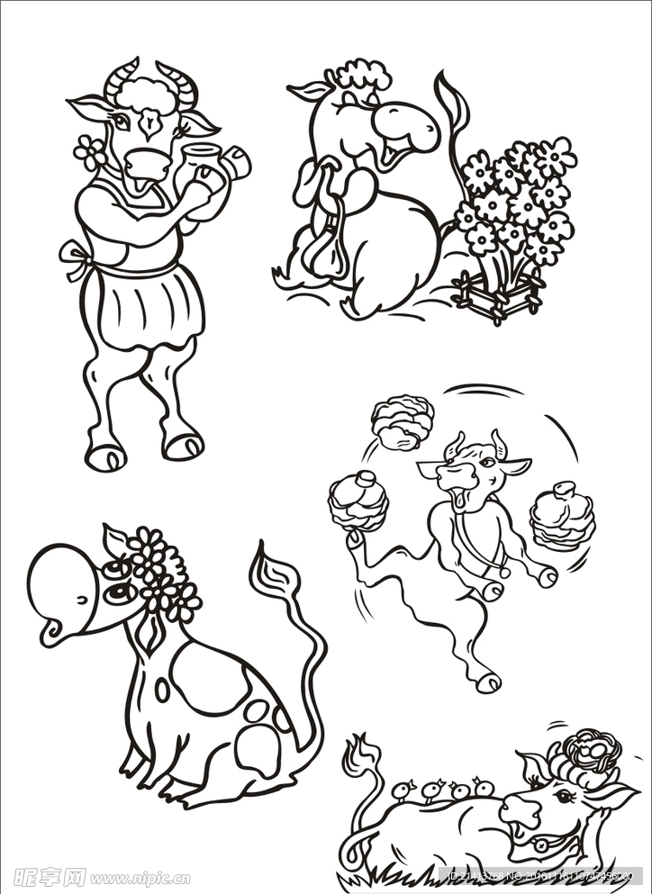 手绘线描小牛