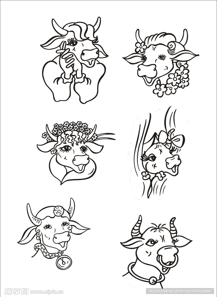 手绘线描小牛