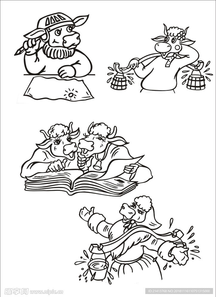 手绘线描小牛