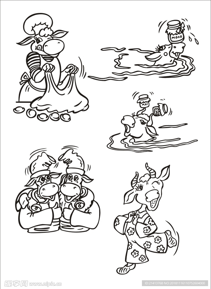 手绘线描小牛
