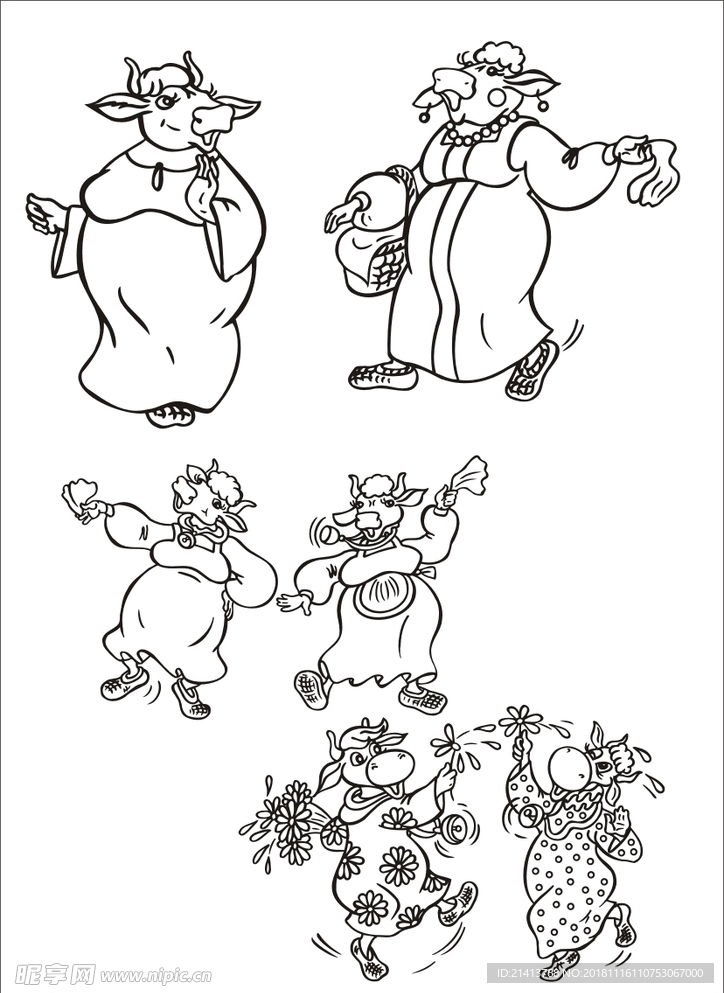手绘线描小牛