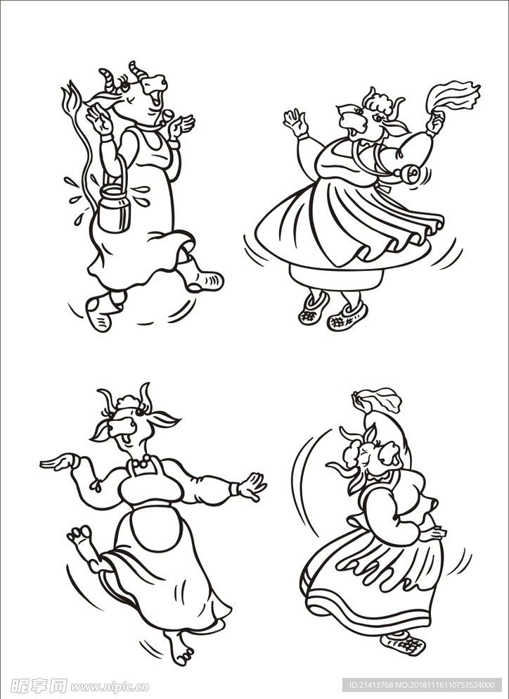 手绘线描小牛