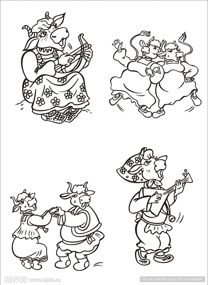 手绘线描小牛