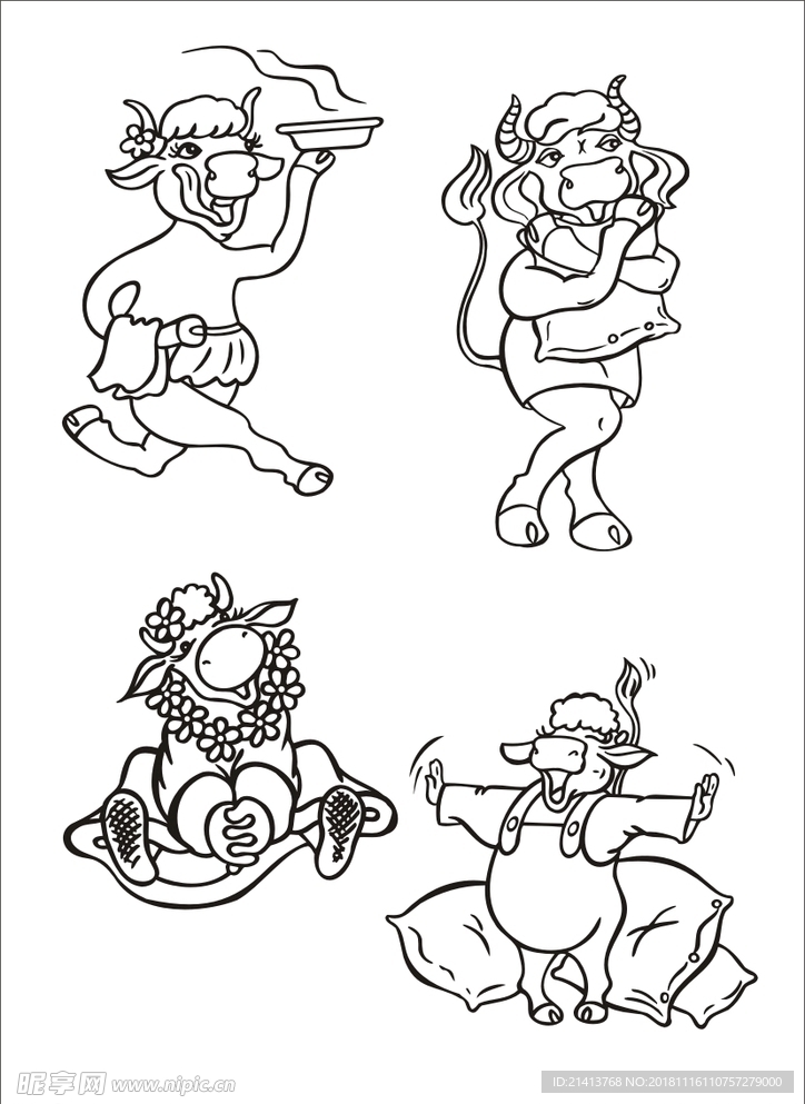 手绘线描小牛