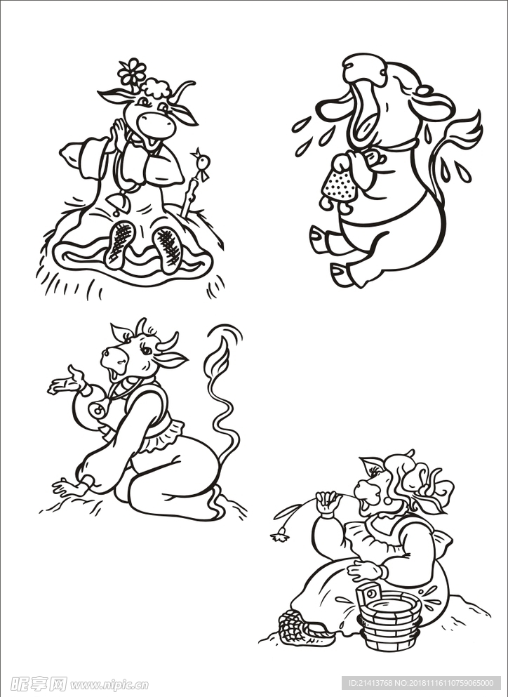 手绘线描小牛