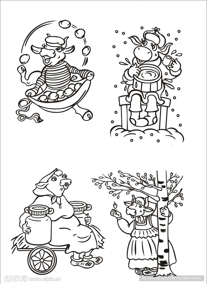 手绘线描小牛