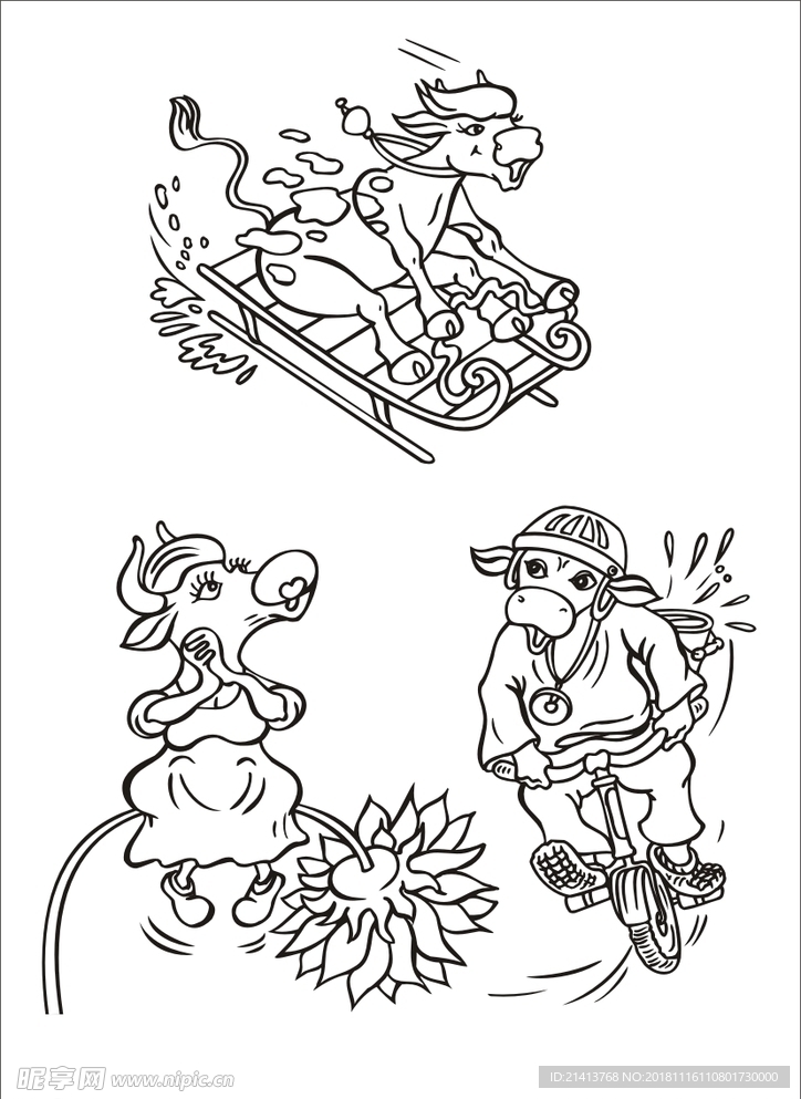 手绘线描小牛
