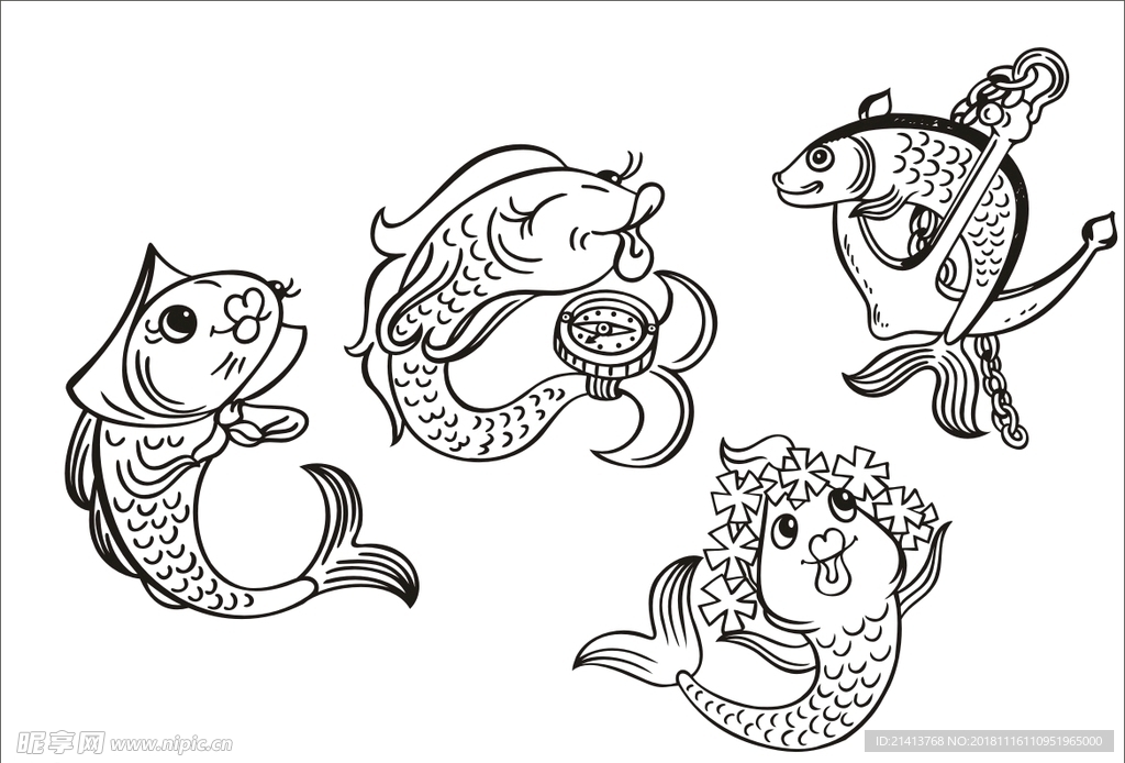 手绘线描鱼