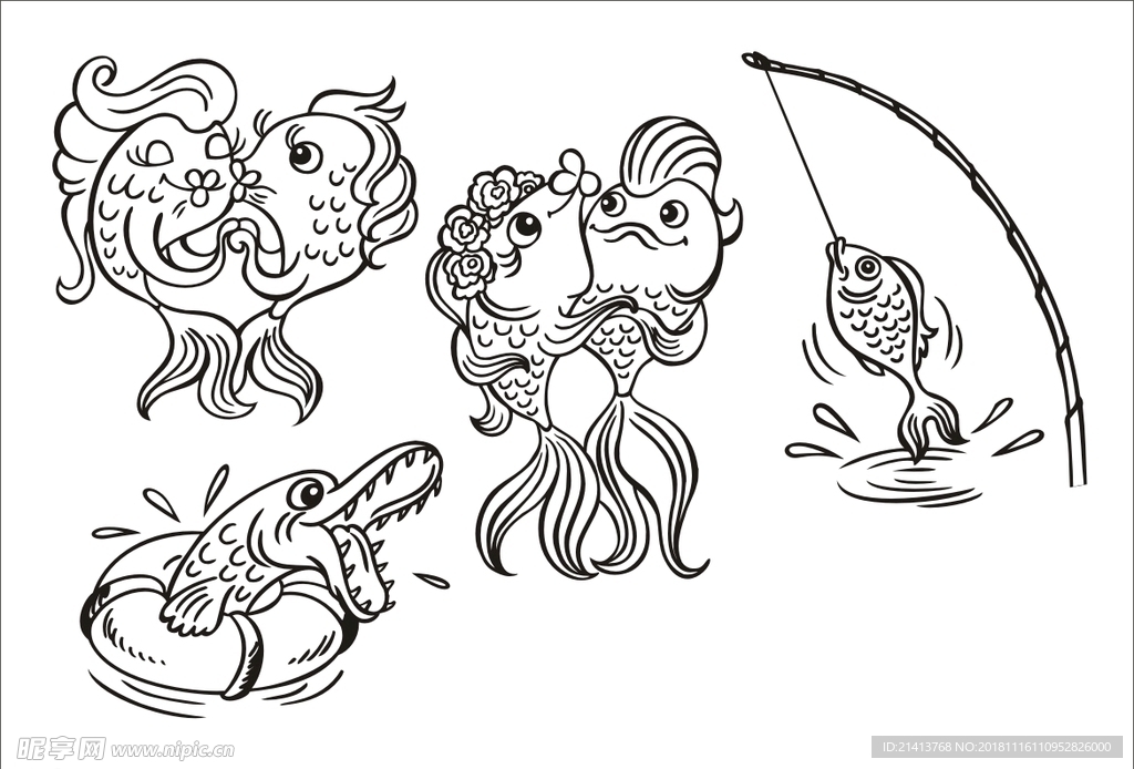 手绘线描鱼