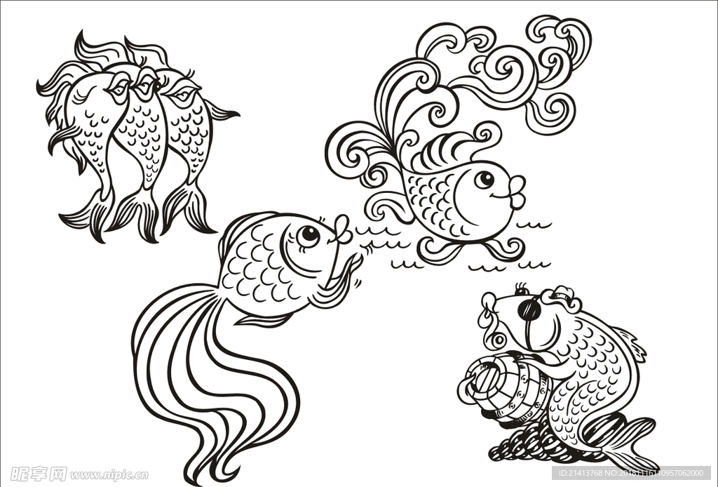 手绘线描鱼