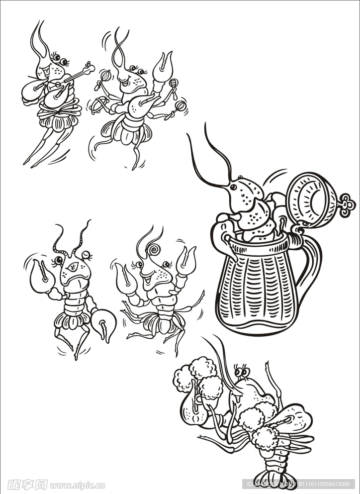 手绘线描虾