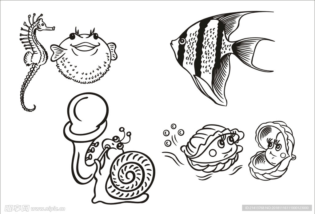 手绘线描鱼
